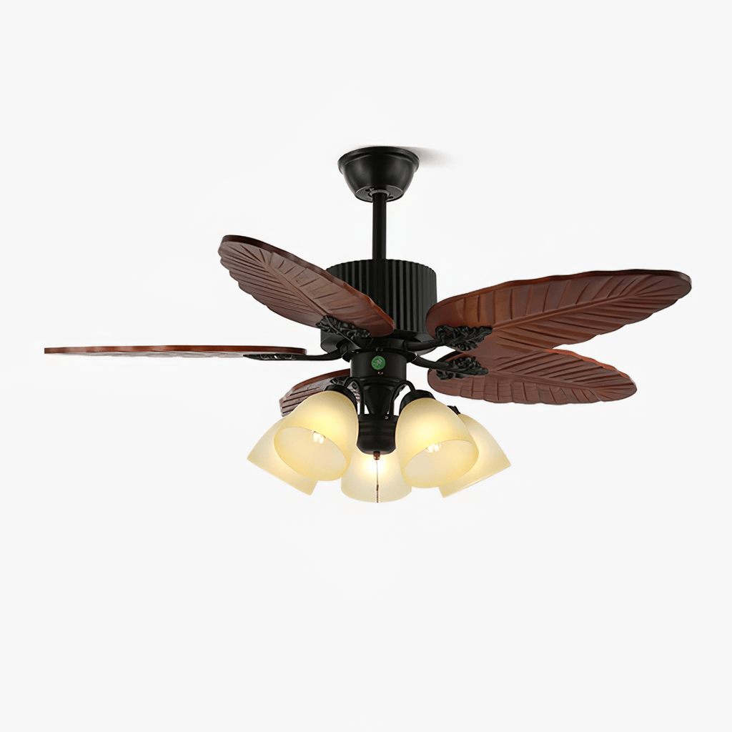 Banana Wood Leaves Ceiling Fan Light — product view 1