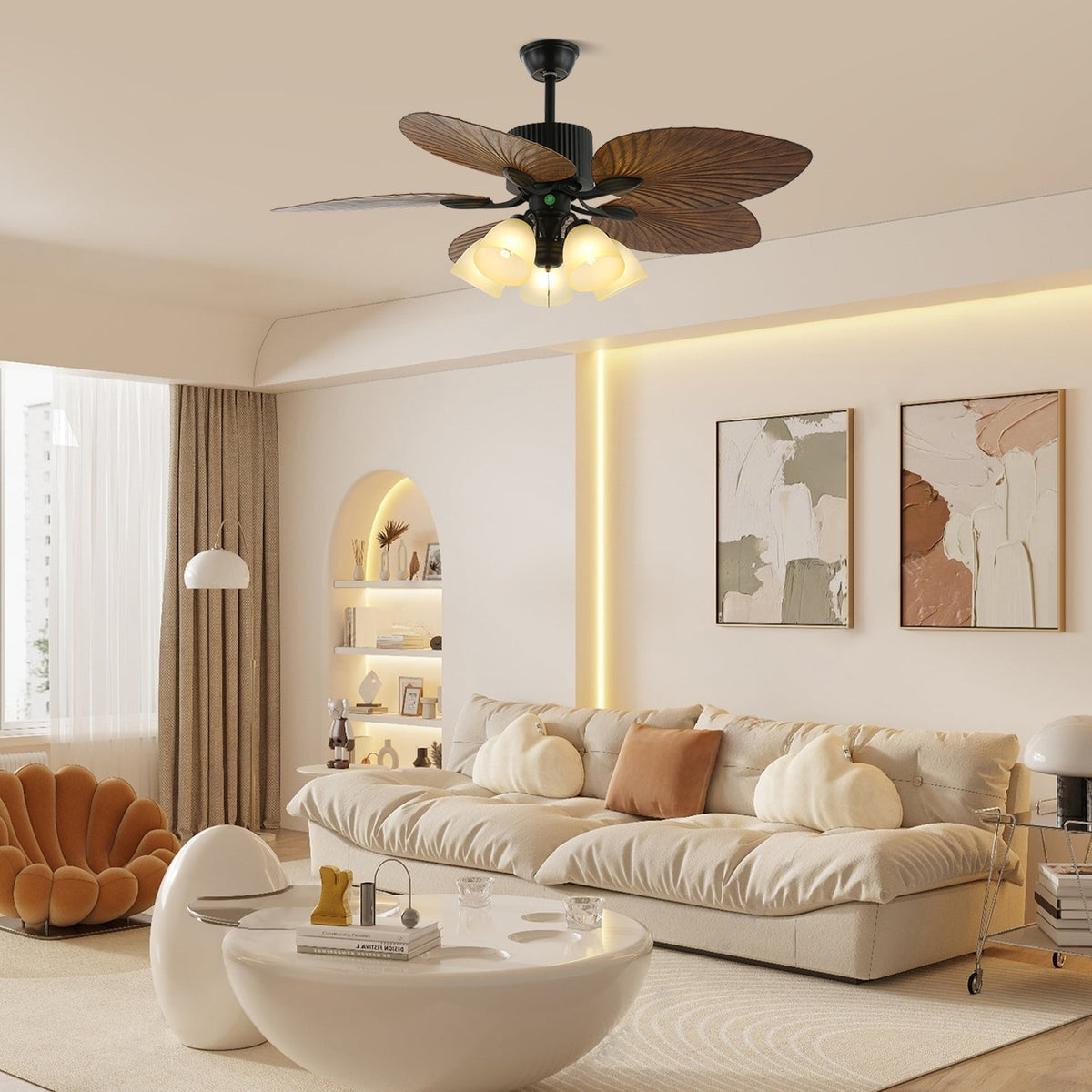 Banana Wood Leaves Ceiling Fan Light — product view 12